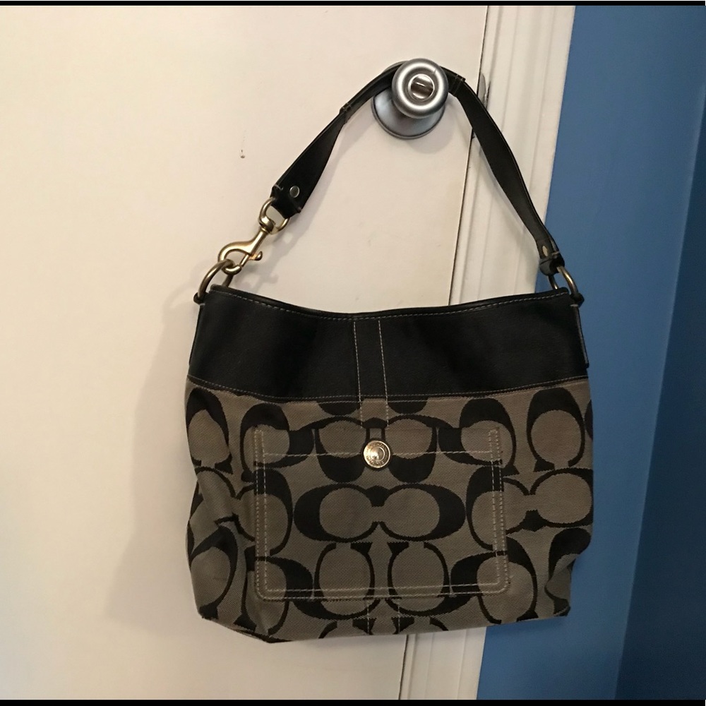 Gray and Black Coach bag